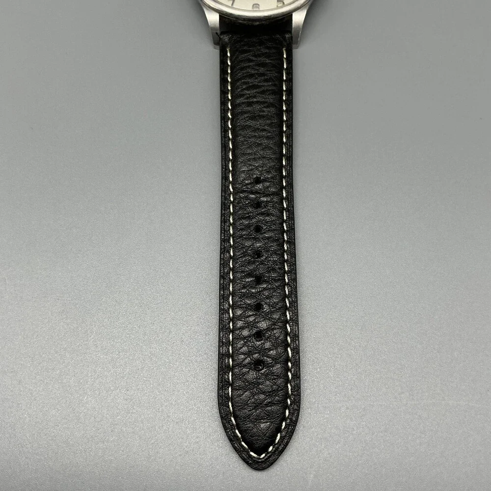 Fossil Mens Watch 42mm Silver Tone Black Leather Small Seconds New Battery